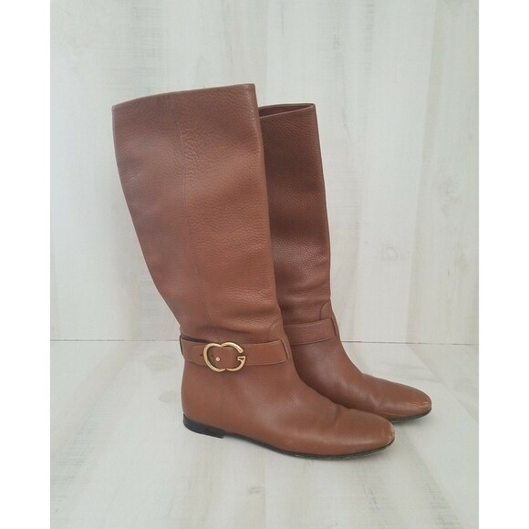 GUCCI Leather Riding Boots Side buckle Brown Sz 37.5 US 6.5 SEE PICTURES USED - Picture 1 of 12